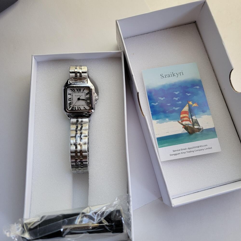 Szaikyri Womens Watch White Dial Silver Tone Square Metal Bracelet Box Papers